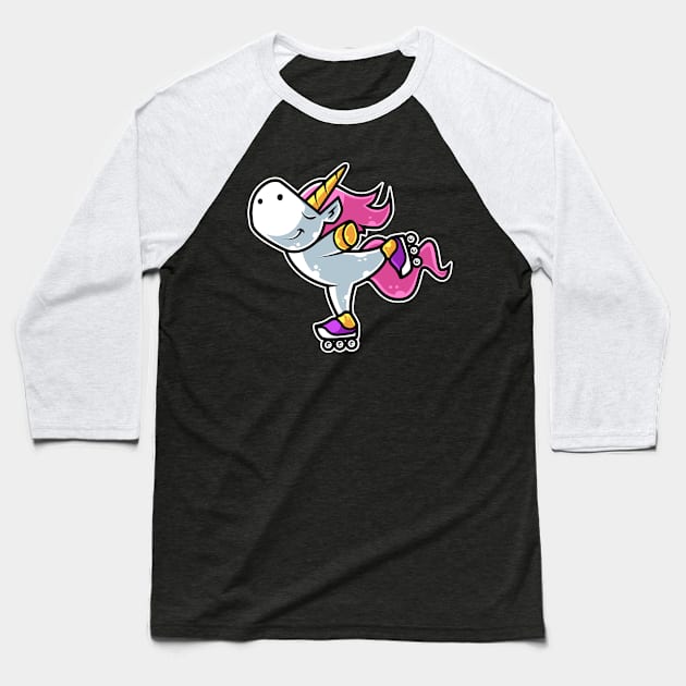 Cute Unicorn Retro Roller Skate product Baseball T-Shirt by theodoros20